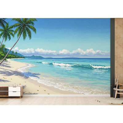 Palm Beach papier peint aquarelle Sea Palm Beach murale avec art mural Ocean Beach pour chambre d'enfant ou salon
