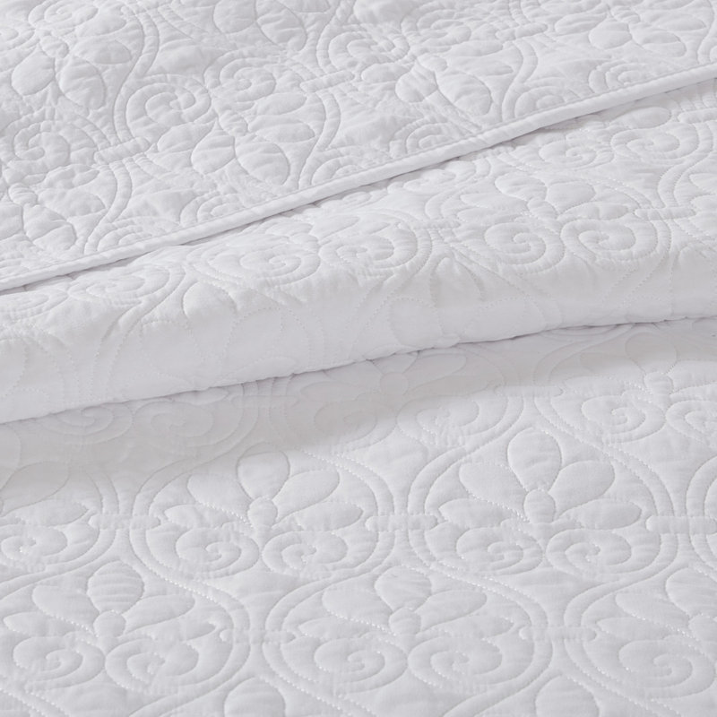 Couvre-lit blanc réversible pour très grand lit - Aspect captivant, coton prélavé remplissant un sommeil réparateur et deux taies décoratives lavables à la machine