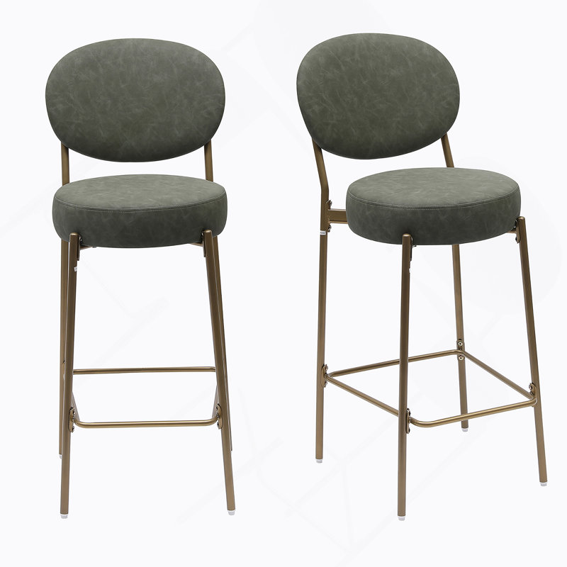 Ensemble de 2 tabourets de bar rembourrés de 29 po de hauteur avec tabourets de comptoir en similicuir et pieds dorés (vert)