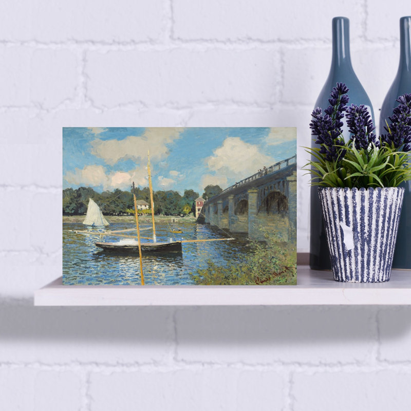 «The Bridge At Argenteuil», impression impressionniste classique de paysage côtier, H 12 po x l 18 po