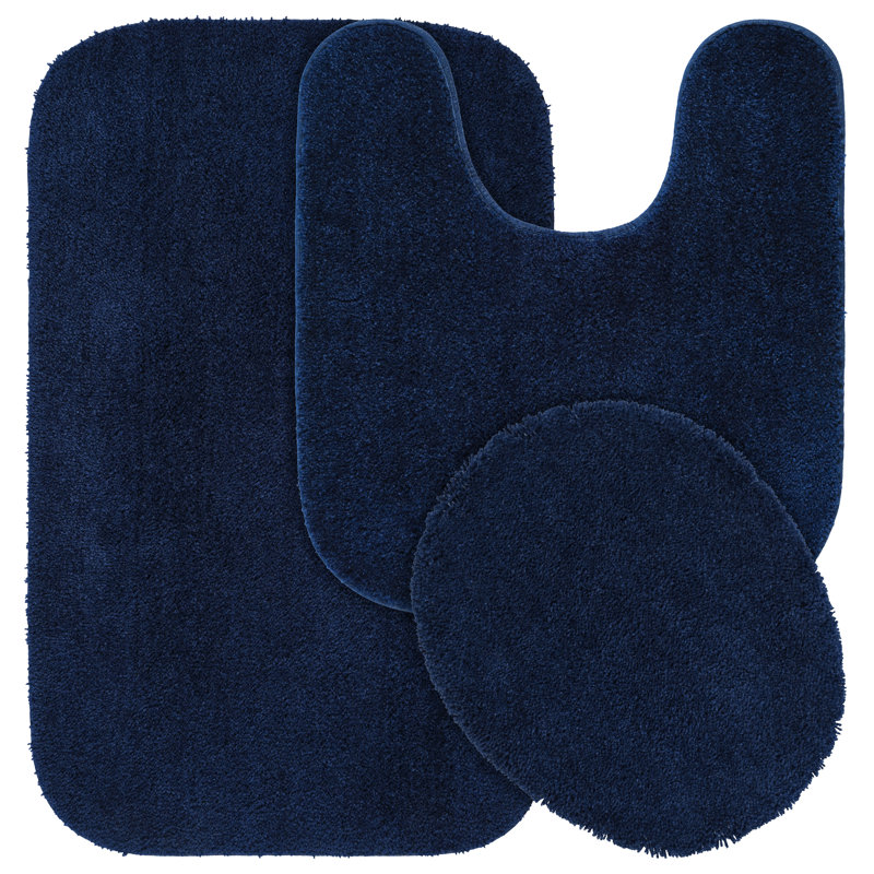 Mccluney 3 Piece Ultra Soft Bath Rug Set with Non-Slip Backing, Navy