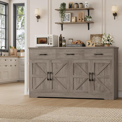 Farmhouse Buffet Cabinet With 3 Drawers & Storage – White