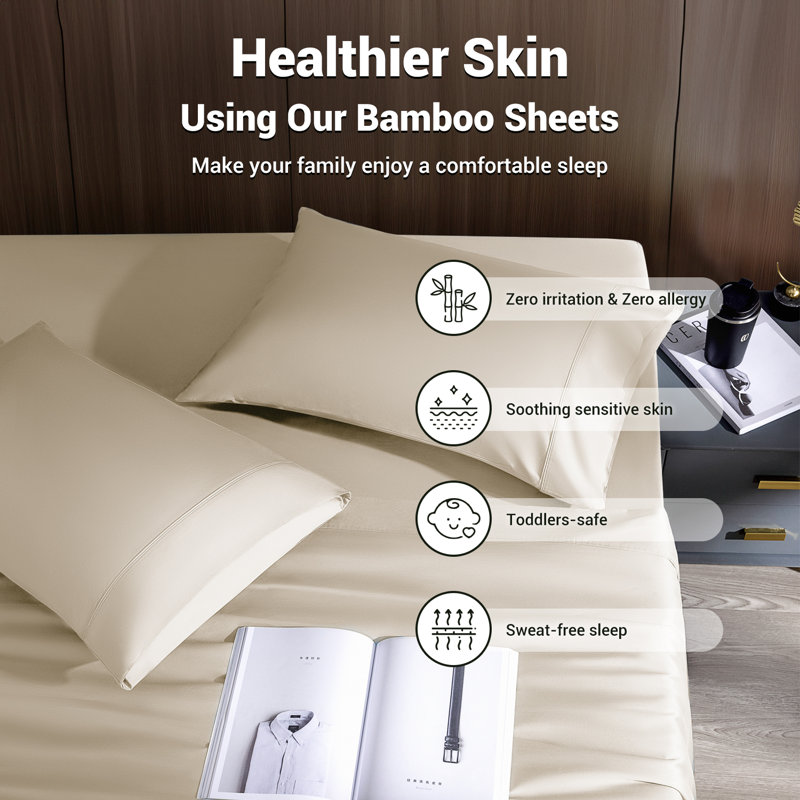 Bamboo Sheet Set, Queen Sheet Case Pack with 3 Additional Pieces, Beige