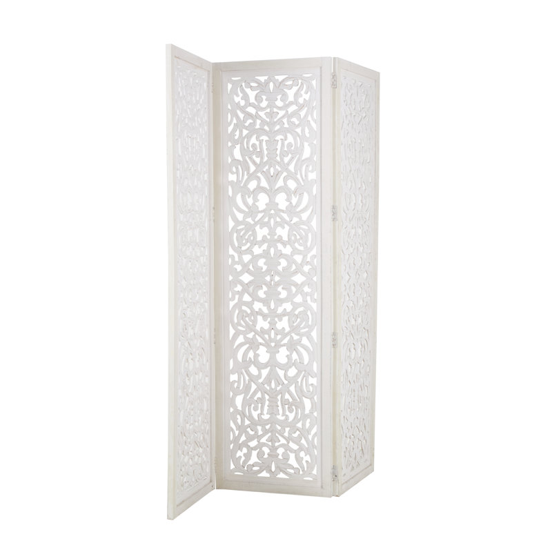 Wooden Handmade Hinged Foldable Partition 3 Panel Floral Partition Room Divider Screen