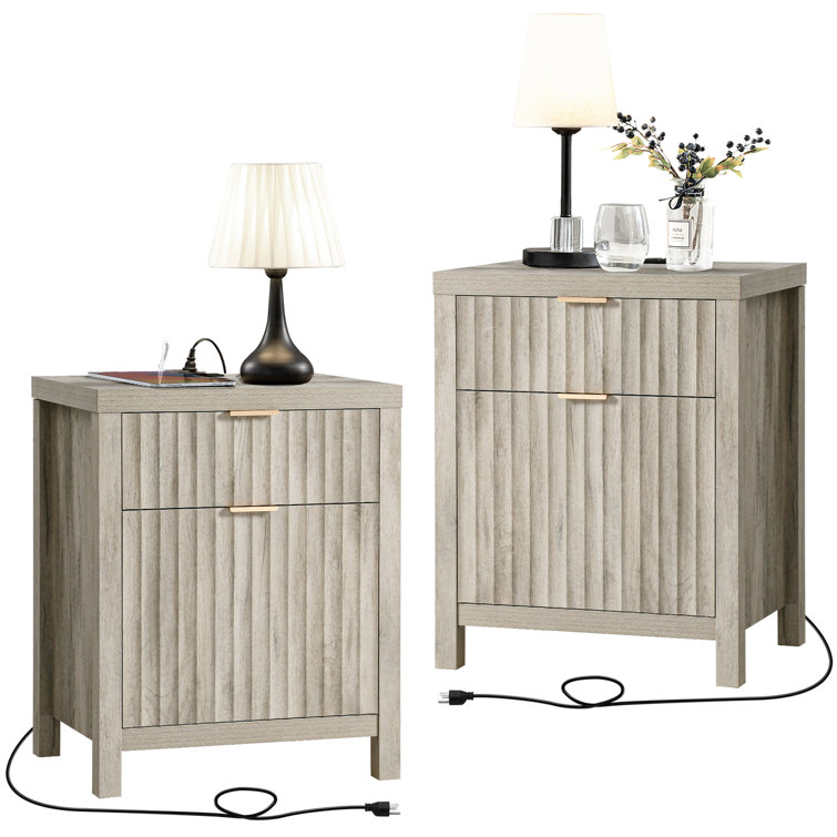 Arrilla 25'' 2 - Drawer Nightstand with Built-In Outlets