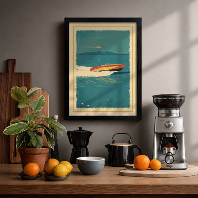 Speedboat at Sea Vintage - Framed Print