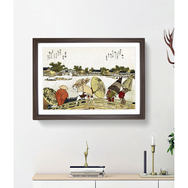The Makura Bridge by Katsushika Hokusai - Picture Frame Painting Print, 48cm H x 65cm W x 2cm D, Walnut Framed