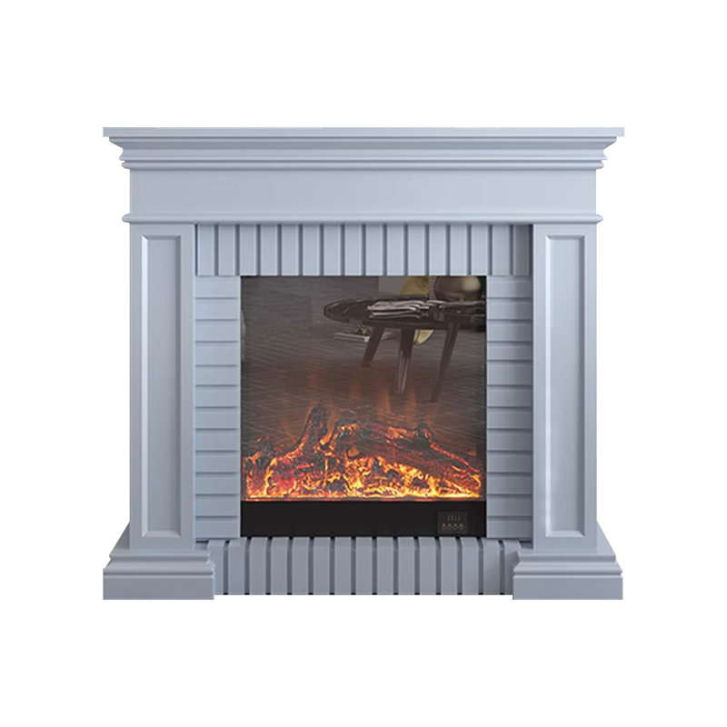 Light Gray Solid Wood Electric Fireplace, Light Gray