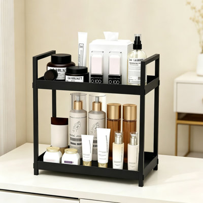 Organisateur de comptoir de salle de bain à 2 niveaux avec structure renforcée, tablette de rangement pour meuble-lavabo polyvalent pour le maquillage, les soins de la peau et les articles essentiels, conception peu encombrante pour lavabo, commode et cuisine