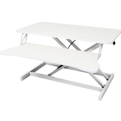 White Adjustable Height Standing Desk With Keyboard Tray, Sit To Stand Workstation And Gas Spring For Precise Movement Laptop Finish, Tray Adjustment