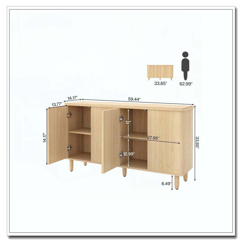 4-Door Buffet Sideboard Cabinet With Storage, Beige