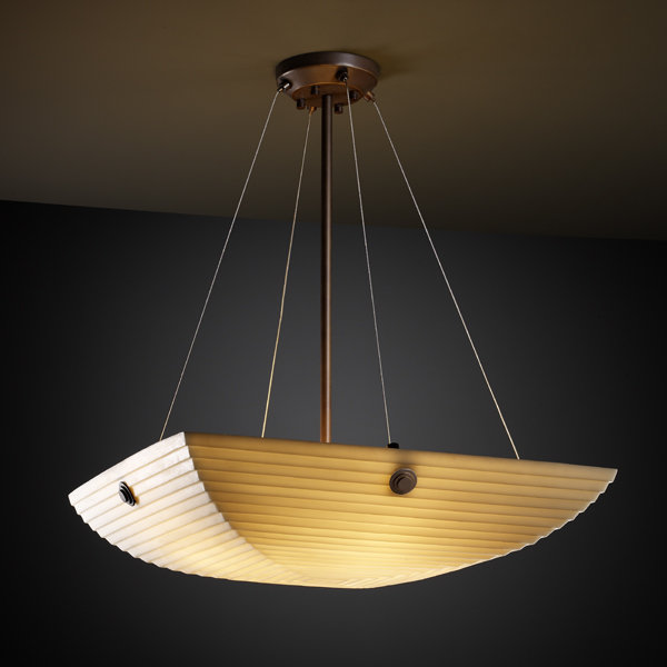 Luminaire suspendu inversé 3 lumières Porcelina, Nickel brossé, Cercles concentriques à faiteau, Vagues