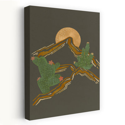 Cactus du désert, lune, abstrait, cactus contemporain, montagne, art mural