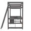 Lit mezzanine simple avec bureau en U, tiroirs et boîtes de rangement brun antique