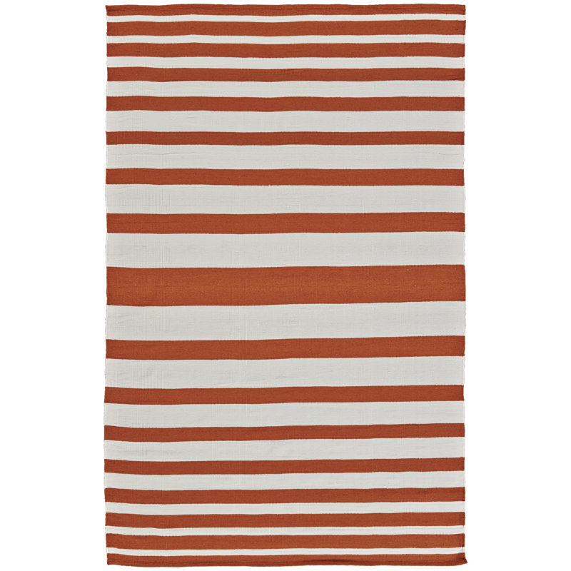 Tapis d'intérieur / extérieur tissé à plat à la main Carrizal - orange / blanc, Rectangle 4 pi x 6 pi
