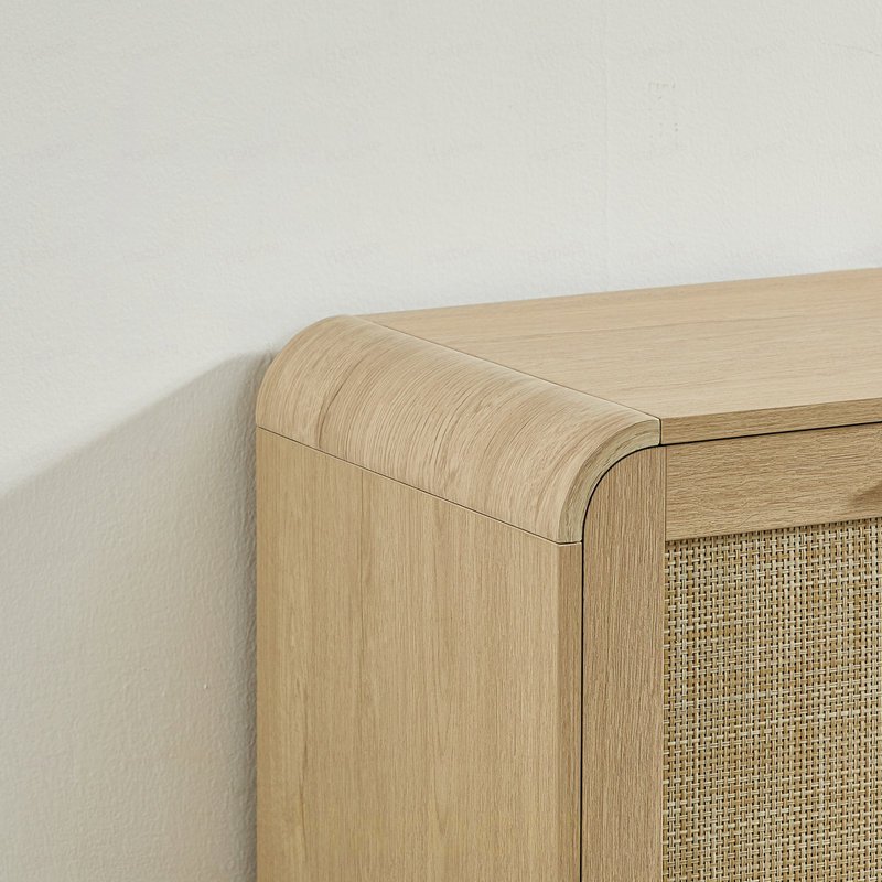 Buffet en rotin avec 4 portes, base robuste intégrée, parfait pour le salon, la cuisine et la salle à manger, Naturel