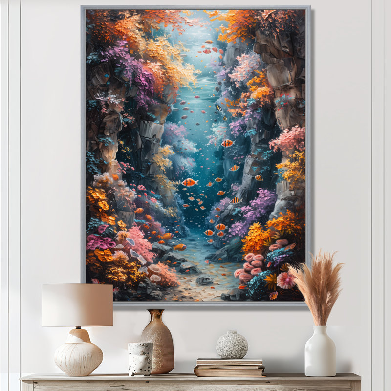 Orange bleu, corail, marine, merveille de rêves - art mural Coralwall, White Picture Framed, H 30 po x l 40 po