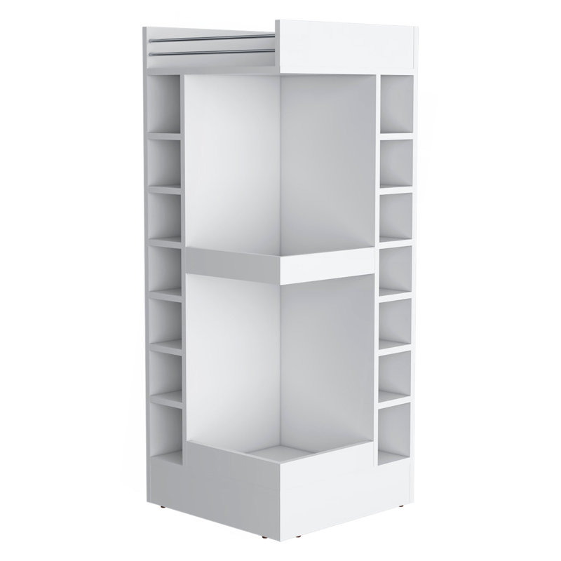 Fm Furniture Lamer Corner Bar Cabinet With Wine Rack And Open Shelf, White