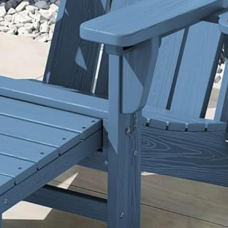 Blue HDPE Folding Adirondack Chair With Adjustable Backrest, Extendable Footstool And Cup Holder. Patio/Terrace Lounge Chair.