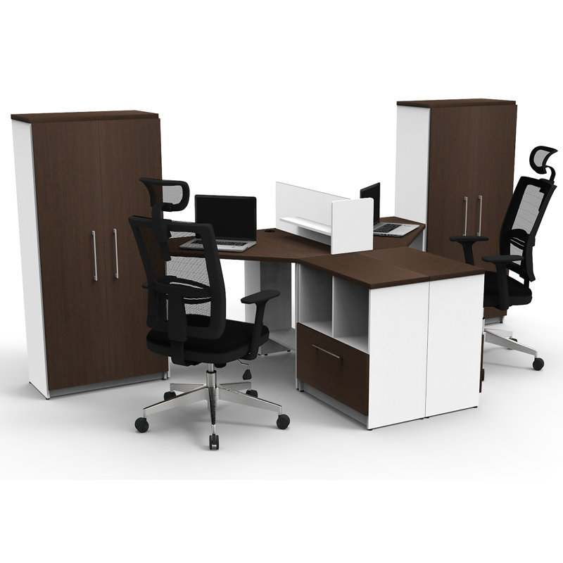 Kuziva 2 Person Corner Synthetic Laminate Reception Desk with Filing Cabinet and Chair Set