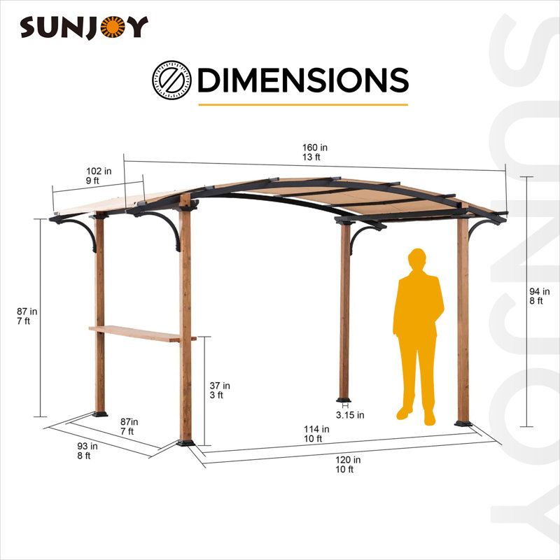 Sunjoy Outdoor Pergola 8.5 x 13 ft. Steel Arched Pergola with Tan Weather-Resistant Fabric Canopy for Patio, Backyard, Garden Activities