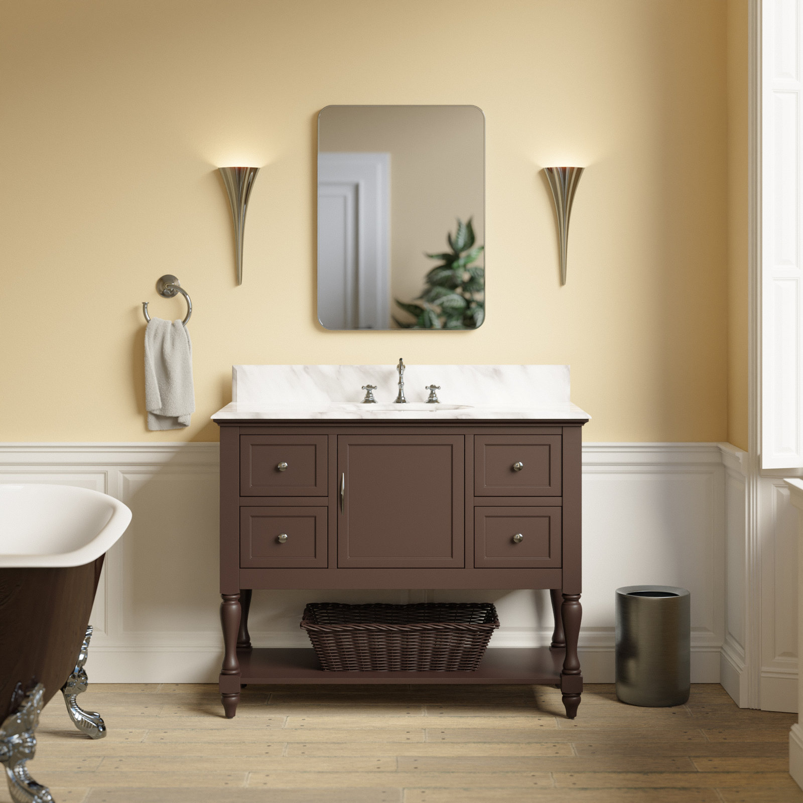 42'' Single Bathroom Vanity, Chocolate, Carrara Marble