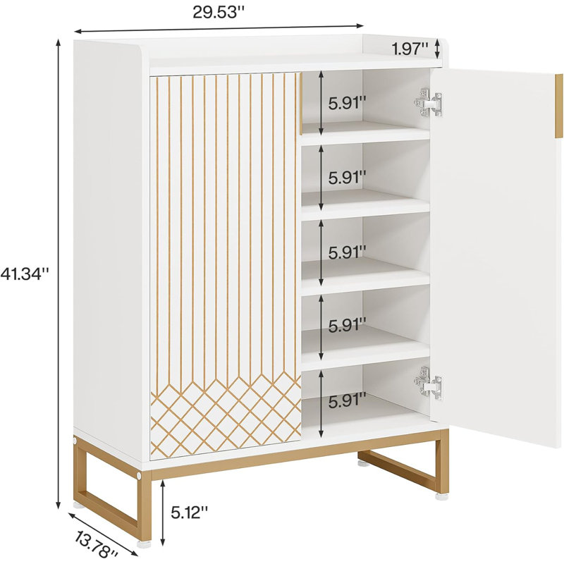 Armoire à chaussures moderne blanche et dorée - texture diamant, design minimaliste luxueux, décor de vestibule