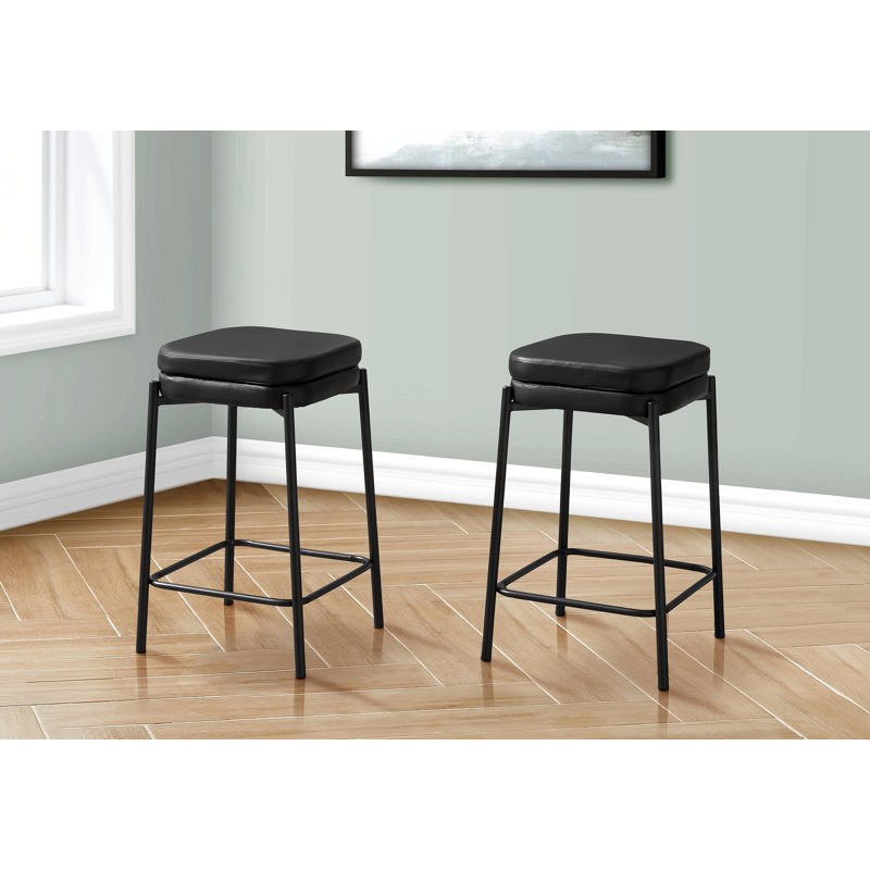 Barstool, Counter Height, Set Of 2, Kitchen, Leather Look