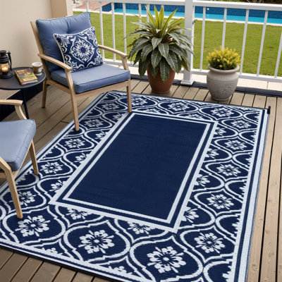 Tapis imperméable extérieur réversible bleu clair Ellie