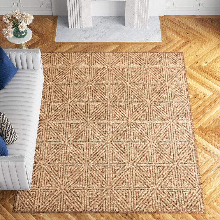 Alegre Bordered Power Loomed Tan Indoor/Outdoor Rug Gracie Oaks Rug Size: Rectangle 6'7 x 9