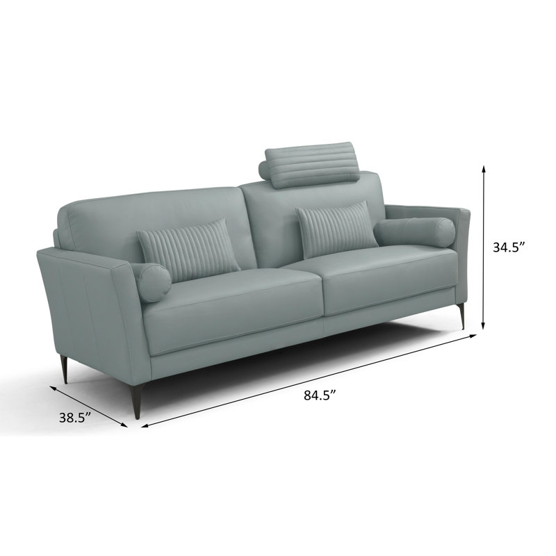 Canapé à accoudoirs carrés en cuir véritable de 84,5 po Cassis, Cuir véritable bleu aquatique
