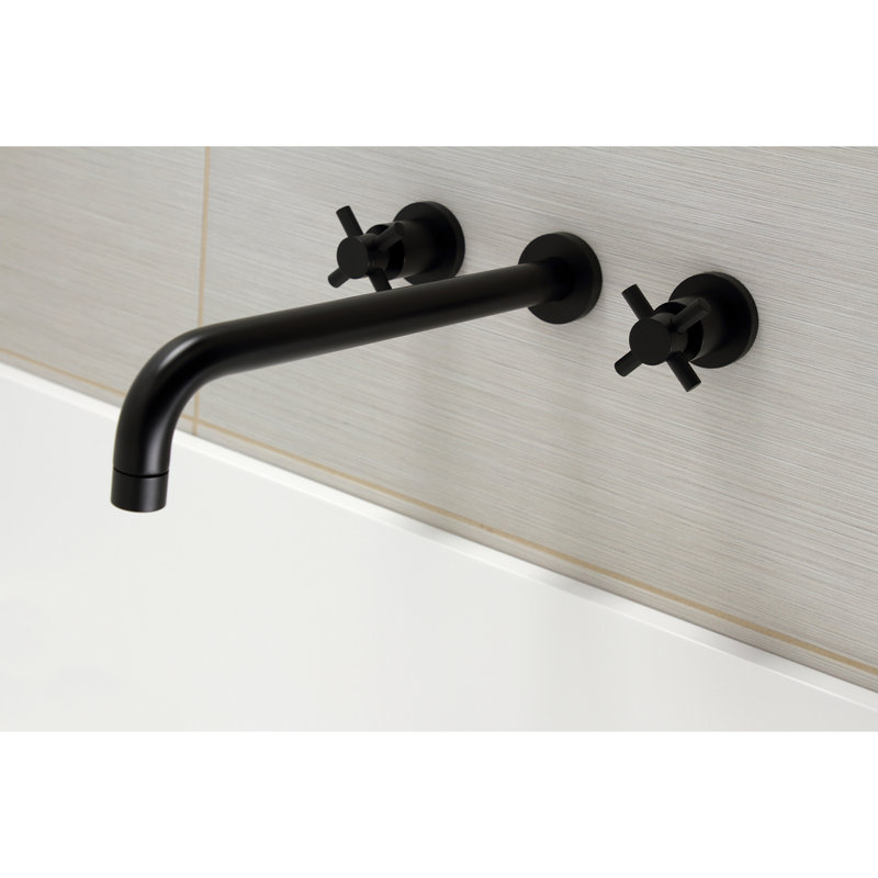 Kingston Brass Concord Two-Handle 3-Hole Wall Mount Roman Tub Faucet, Cross Handle, Matte Black