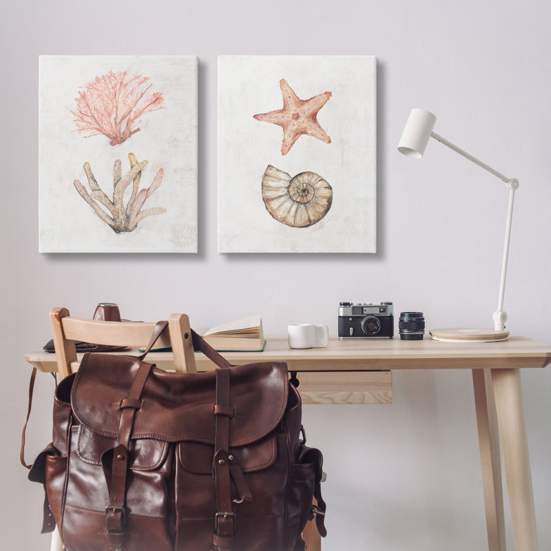  «Neutral Pastel Sea Life», ensemble de 2 toiles murales par Filippo Ioco, H 30 po x l 24 po