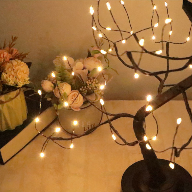 108 lumières artificielles à DEL pour table de bureau Arbre artificiel pour bureau à domicile Branches décoratives pour fête d'Halloween Bonsaï à pile avec minuterie (blanc chaud)