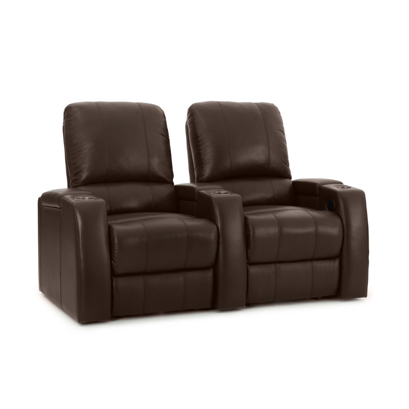 Causeuse de cinéma en cuir véritable de 67,75 po de largeur avec porte-gobelet, Cuir véritable noir luxueux, Courant