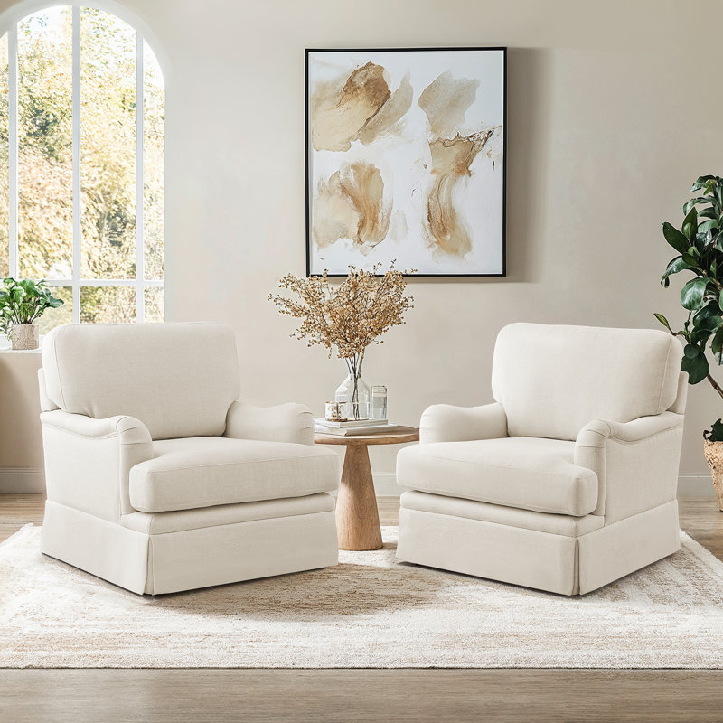 Chaise avec accoudoirs pivotants à jupe 32,7 po pour salon, chambre à coucher (ensemble de 2), Lin beige