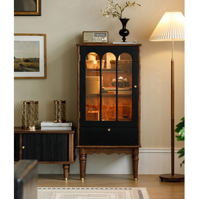 American-Style Vintage Black Walnut Cabinet With Lighting Features