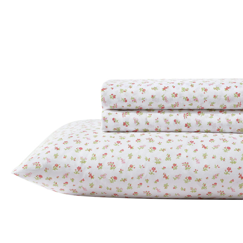 Laura Ashley Kids Cozy Printed Sheet Sets, Queen Sheet Set with 2 Pillowcases, Mae Pink