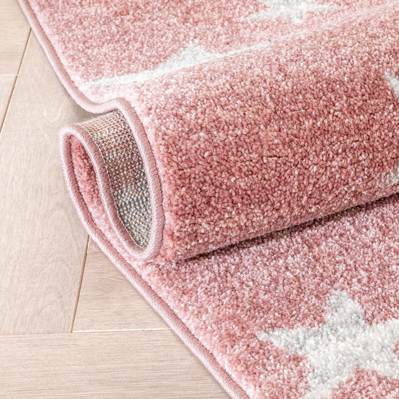 Tapis rose en polypropylène tressé à la machine Bigby, Tapis de couloir 2 pi 7 po x 9 pi 10 po