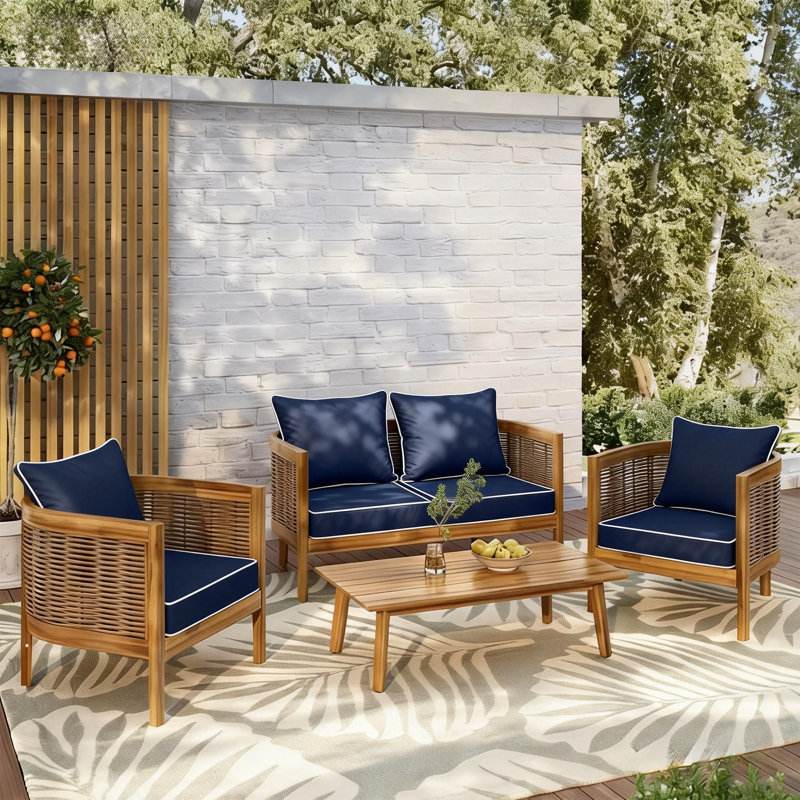 22 x 22 In Patio Furniture Cushions set of 4, Fade Resistant Outdoor Seat Cushions with 4 pairs of Ties, Deep Seat Cushion for Seat Patio Chairs, Rattan Furniture, Wicker Seating, outdoor Adirondack Chair,Navy Blue