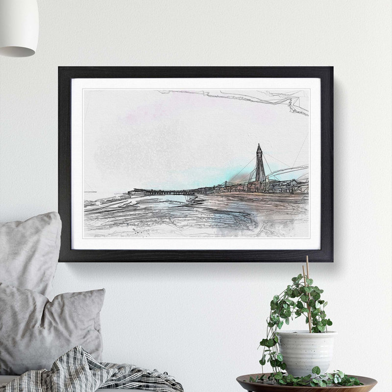 Blackpool Tower and Beach in Abstract - Framed Print, Black Framed, 48cm H x 65cm W x 2cm D