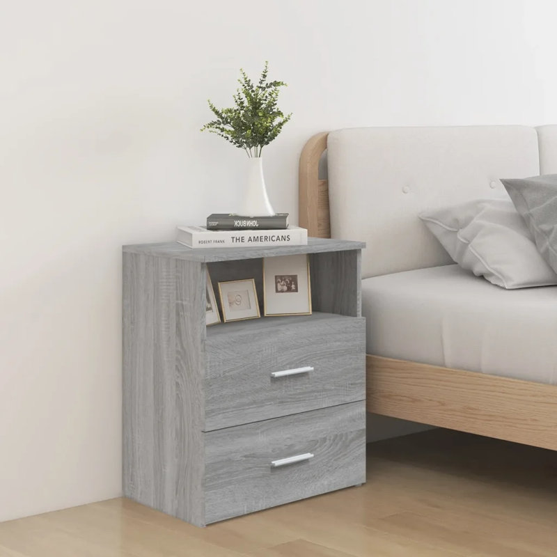Isia 2 Drawer Bed Cabinet, Grey Sonoma, Set of 2