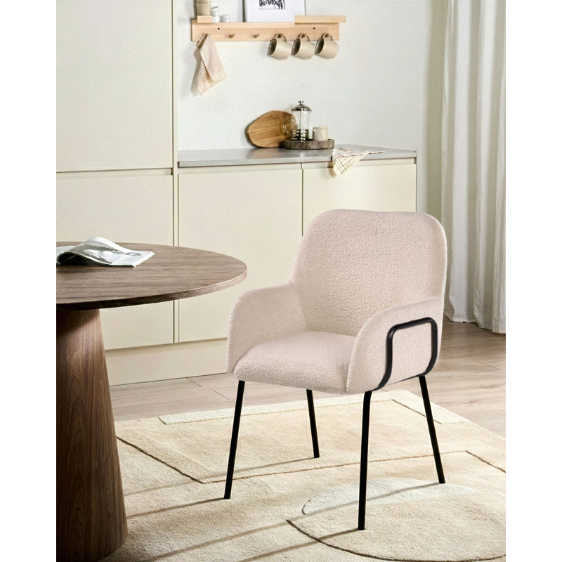 46cm H Boucle Upholstered Upholstered Back Armchair in Beige