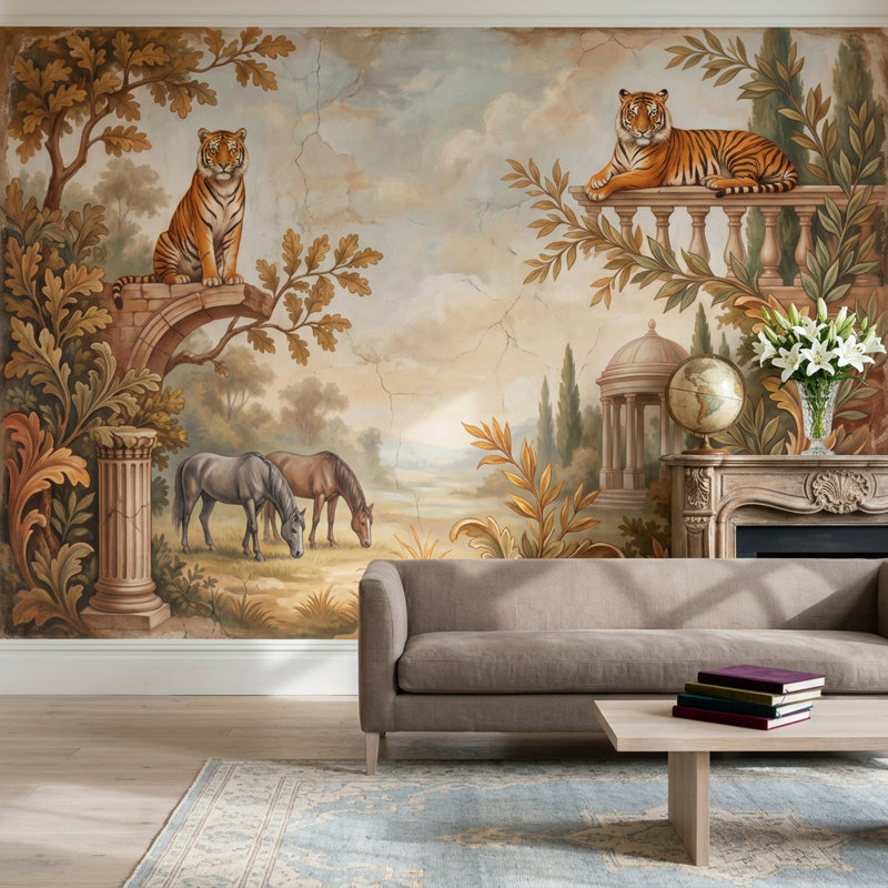 Papier peint mural classique Tigers, Non tissé, 140 po x 108 po