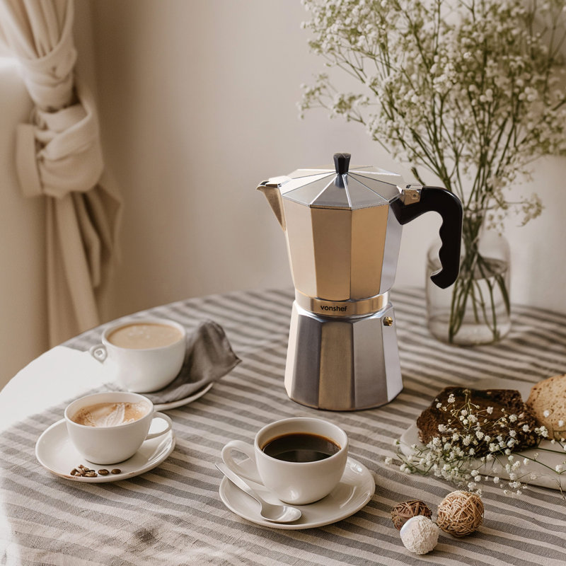 VonShef Stovetop Espresso Maker, Silver, 1.2 L