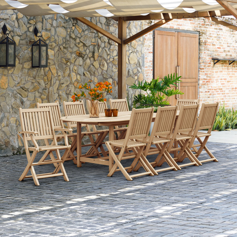 Anautica 12 - Person Teak Wood Patio Dining Set with Oval Table