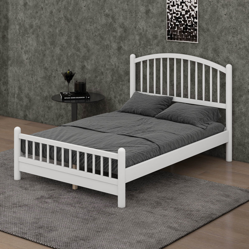 Lit plateforme avec tête de lit arquée, cadre de lit en bois à conception silencieuse, aucun sommier tapissier requis, Double