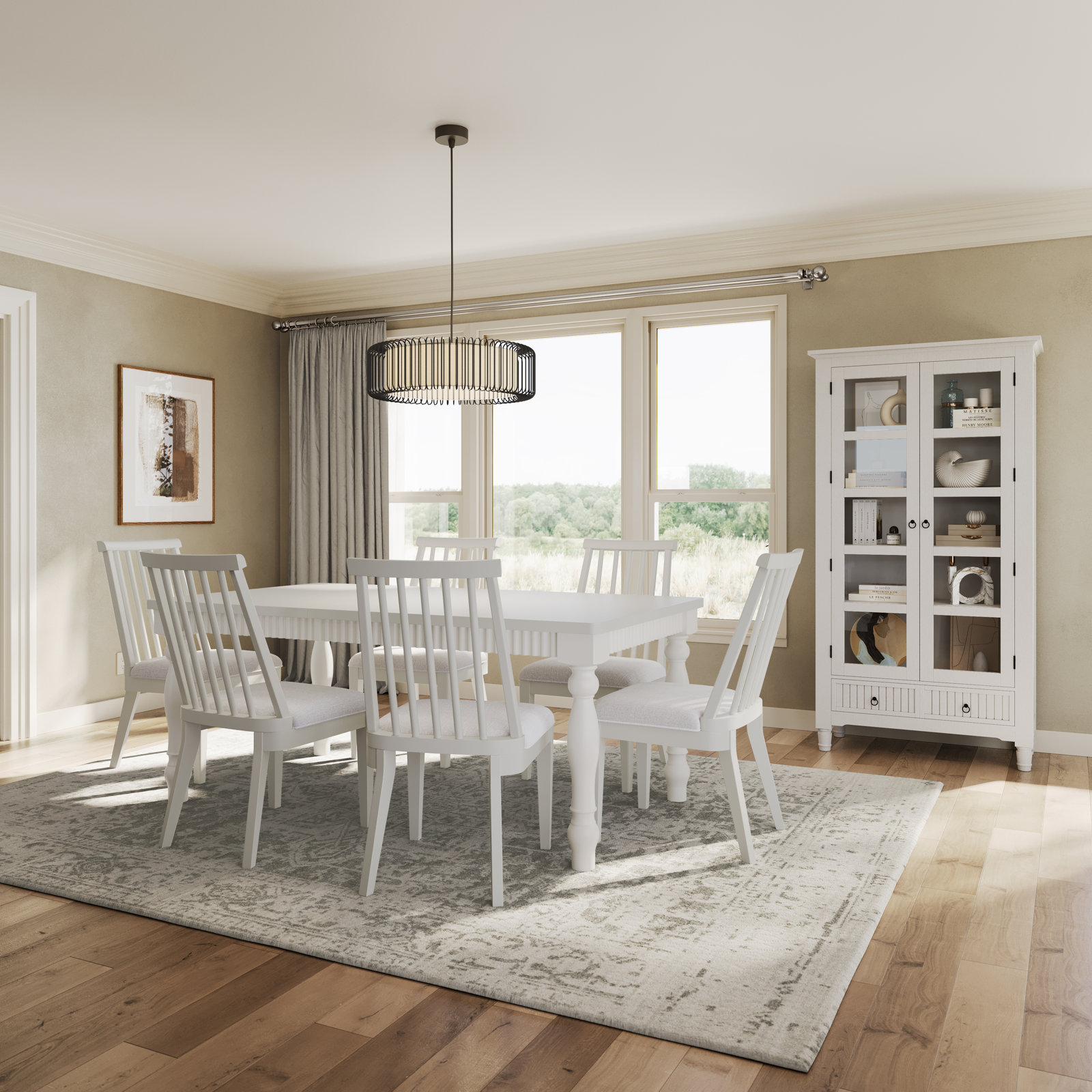 Pearce Dining Table Set with Removable Leaf, 7 Pieces: Table, 6 Chairs, White