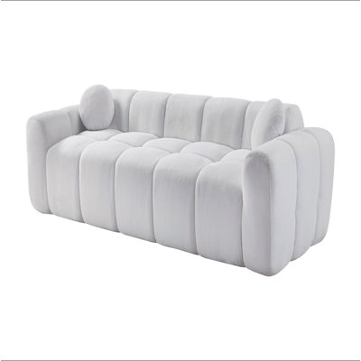 98.4" Extra Large Compression Sofa, Corduroy Cloud Puff Couch for Living Room, 3-Seater Upholstered Sofa with 2 Pillows, Vacuum Packed Easy to Move for Small Space, Apartment, Studio
