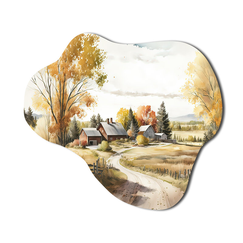 «Beautiful Barn in Spring VIII - Barn Landscape Cloud», reproduction d'art asymétrique orange, H 25 po x l 28 po x P 1 po